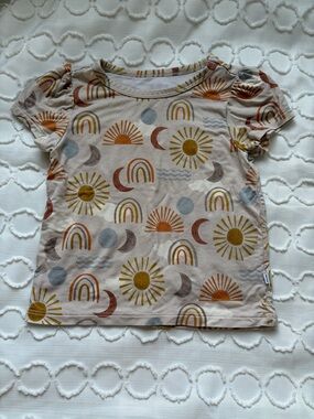 Kids' Sun & Rainbow Print Short Sleeve Top - Beige
